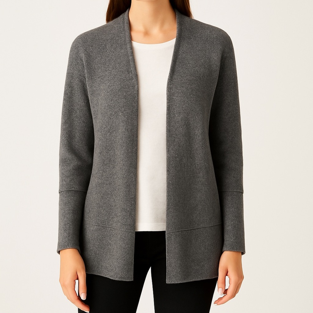 BELLE FRANCE Charcoal Gray 100% Cashmere‎ Open Front Cardigan Sweater Size Small